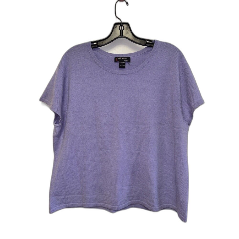 Red Moon Women Cashmere Sweater 1X Short Sleeve Purple Pullover Vintage Stretch